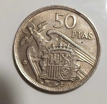 Stara moneta 50 Ptas z 1957 roku