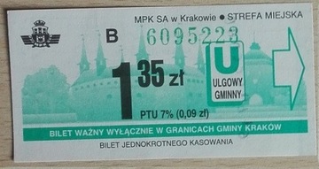 MPK KRAKÓW - 1,35 zł seria B ulgowy gminny