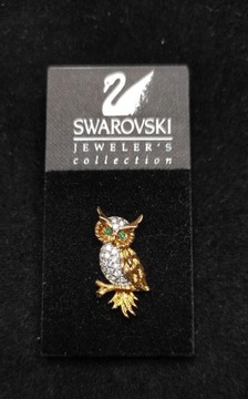 Przypinka sowa swarovski pozłacana 