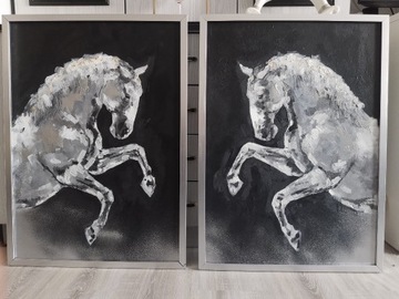 Obraz obrazy olejne dyptyk koń konie 50x70cm x2 