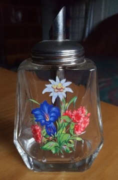Szklany dozownik na cukier alpejskie kwiaty
