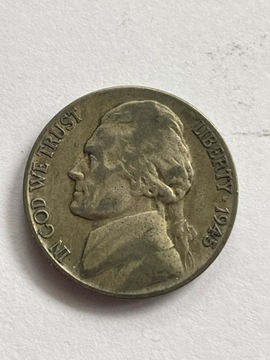 USA 5 centów Jefferson Nikiel 1945 D Rok