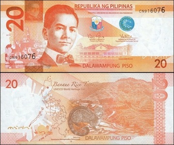 Filipiny 20 pesos UNC banknot ZDJ. POGL.