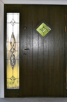 Drzwi Zewnętrzne Dębowe Drewniane Wejściowe Witraż