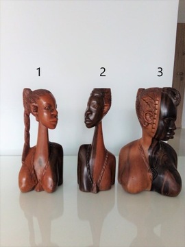 Figury afrykańskie, drewno, 30-32cm wys, 3szt