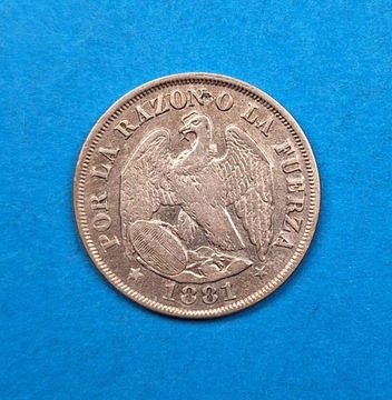 Chile 20 centavo 1881, bdb stan, srebro 0,500