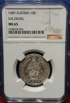 Salzburg 15 krajcarów 1689 NGC MS65 MAX NOTA 