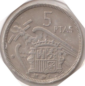 HISZPANIA 5 peset 1957 (74 w gwiazdce), KM# 786
