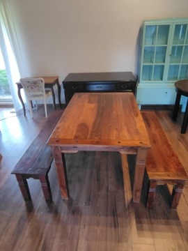 zestaw stół i 2 ławy stylowy egzotyczny