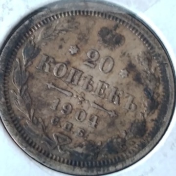 20 kopiejek 1904 srebrna moneta Carat Rosja