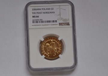 2 złote 2006 Jeździec Piasti NGC MS 66. 2 max nota