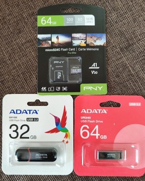 Adata 2X flash Drive, PNY Flash Card plus gratis 