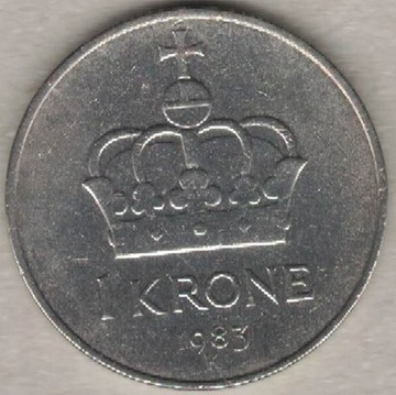 Norwegia 1 korona krone 1983 25 mm