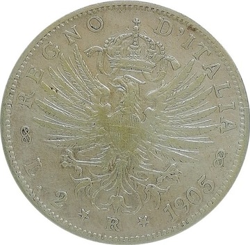 Włochy 2 lire 1905, Ag KM#33