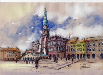 obraz w techn. akwarela - 21x30cm Zamość