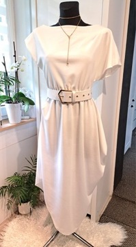 Sukienka asymetryczna- biały-krem