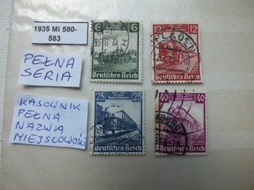 4szt. znaczki seria 580 Niemcy 1935 POCIĄGI Rzesza