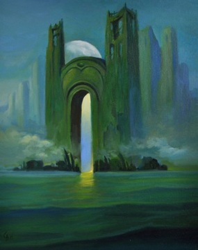 Obraz Zielona Katedra surrealizm ręcznie mal.