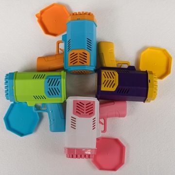 Pistolet na bańki mydlane Zestaw 2 szt i płyn 40 otworów różne kolory! LED 