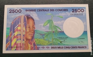 Komory, 2500 francs,  UNC