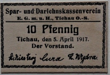 Tichau , Tychy , 10 fenigów , 1917 r , UNC