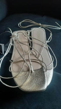 Sandały złote paski wiązane sznurowane Amisu 37 