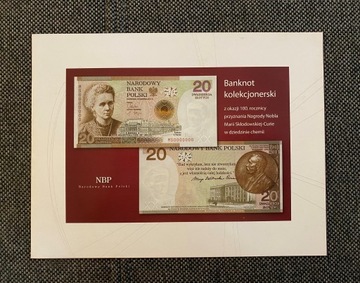 Folder 20 zł Maria Skłodowska-Curie, j.polski