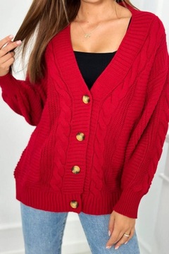 Sweter damski rozpinany Czerwony M L XL Uniwersal.
