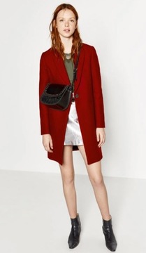 Zara Woman wełniany czerwony płaszcz, wełna 38 M