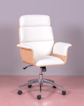 Fotel krzesło biurowe białe, drewno