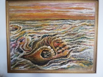 Morze z muszlą - obraz olejny 80x100 cm