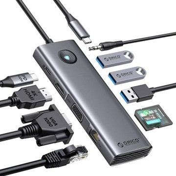 Stacja dokująca Hub USB C 3.0 1Ow1 Orico 100W VGA 4K Ethernet Mac