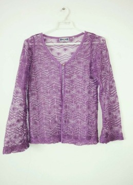 Liliowy fioletowy sweterek ażurowy narzutka 164/S