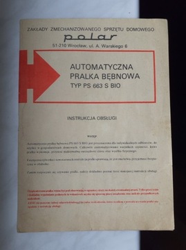Instrukcja do pralki PS 663 S BIO z 1984r