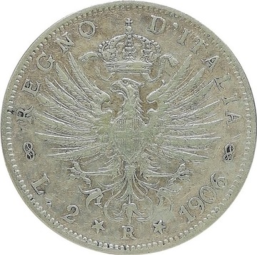 Włochy 2 lire 1906, Ag KM#33