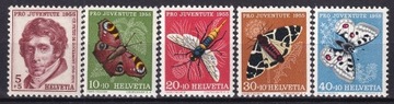 Szwajcaria 1955** Mi.618-622 cena 10,90 zł kat.12,50€- motyle