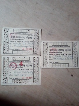 3 bilety kolejowe z 1949 r. 