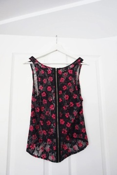 M 38 Select czarny top bluzka na ramiączkach różowy print kwiaty