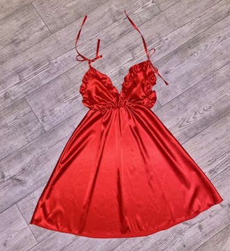 Sukienka satynowa czerwona sylwester studniówka 
