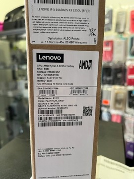 Laptop Lenovo nowy ram 8 ssd 265 3250U gwarancja