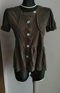 Brązowa bluzka baskinka guziki 158 bawełna vintage
