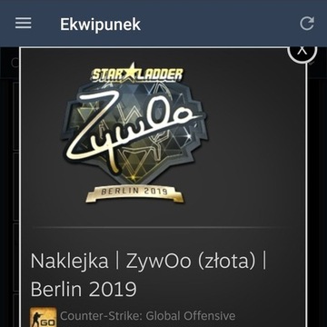 CS:GO Naklejka ZywOo (złota) Berlin 2019