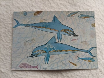Pocztówka – Muzeum Heraklionu – freski delfiny