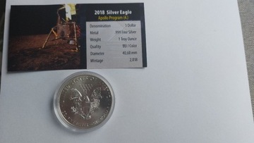Srebrna moneta Amerykański Orzeł.1oz. 2018 rok.