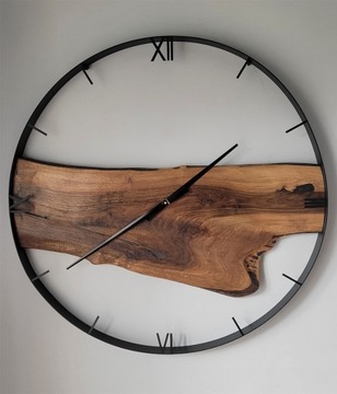 Duży zegar 90cm scienny Orzech, Loft, Rękodzieło 