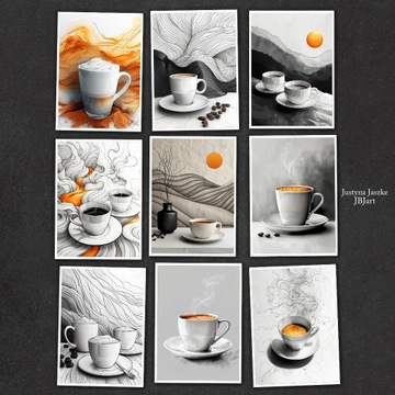 Kawa kawusia - zestaw 9 grafik w rozmiarze 13x18 cm