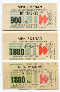 Bilet  MPK Poznań - 900zł,  2x 1800zł / warianty