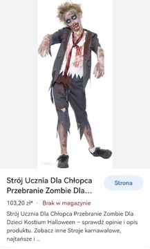 Strój zombie nowy 13+ marynarka i spodnie sklep100