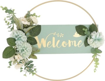 Welcome tabliczka na drzwi ze sztucznych kwiatów
