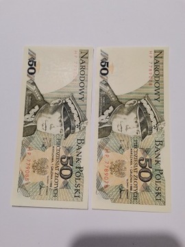 Banknoty 50zł.'88r. destrukty drukarskie UNC ,2szt